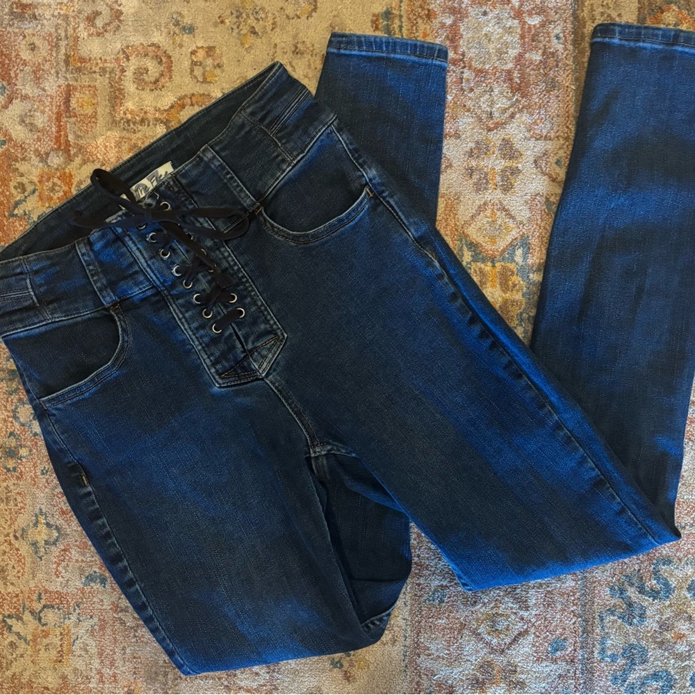 We The Free Navy Lace-Up High Rise Jeans
